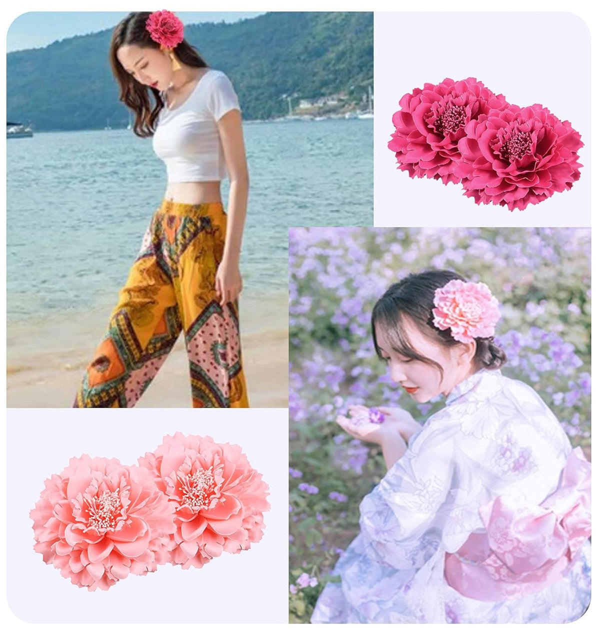 Hair Flower Clips Brooch Boutique Hair Accessories Bohemia Hairpins for Women Girls (Pink) 1 Count (Pack of 1)