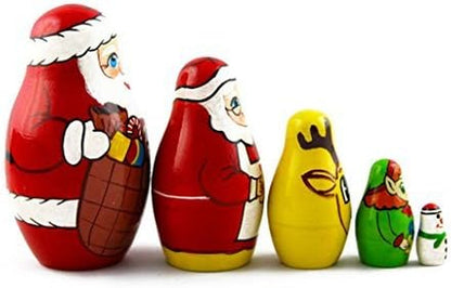 Matryoshka Matrioska Babuska Russian Nesting Wooden Doll Christmas Story Santa Claus Babooshka 5 Pc Stacking Hand Painting Beautiful Nested Matriosjka