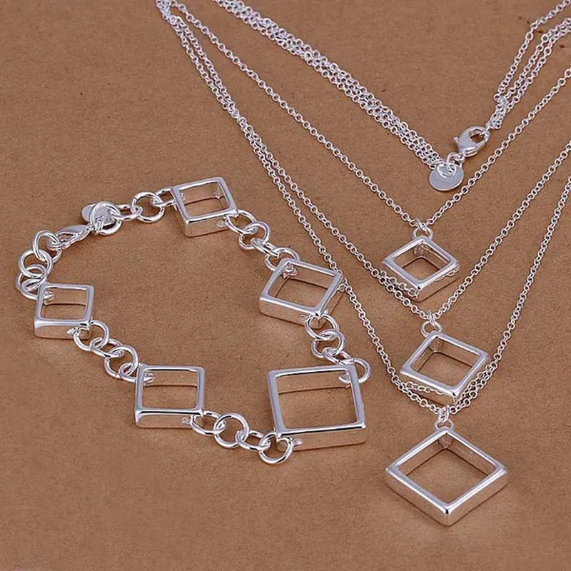 Factory price top quaility 925 sterling silver jewery sets 925 silver necklace bracelet   SMTS064