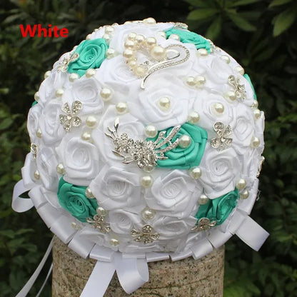 18CM Crystal Wedding Bouquets 100% Handmade Durable Holding Artificial Flowers Diamond Brooch Pearl Bridal Bouquets