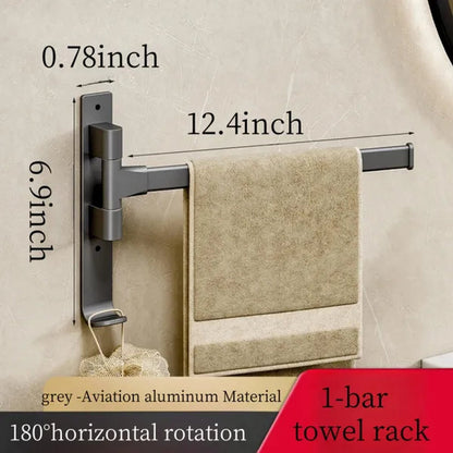 2024 New Wall Mounted 180° Swivel Multi-bar towel rack Towel Hanging Holder for Bathroom with Hook