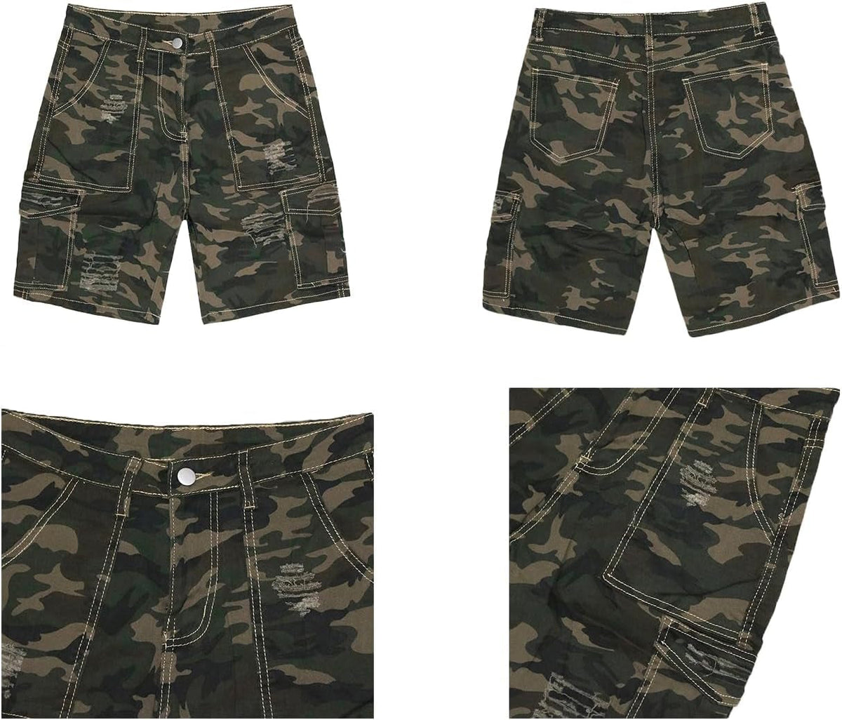 Womens Camo Cargo Shorts High Waisted Casual Trendy Summer Army Fatigue Short Jeans Loose Fit Workout Short Pants