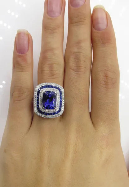 Women Wedding Jewelry 925 Sterling Silver 2.12 CT  Blue Sapphire Ring