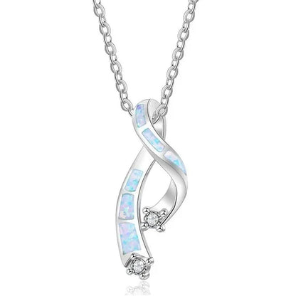 New Fashion 925 Sterling Silver Blue Fire Opal Cross Pendant Necklace Diamond Jewelry Bridal Wedding Accessories