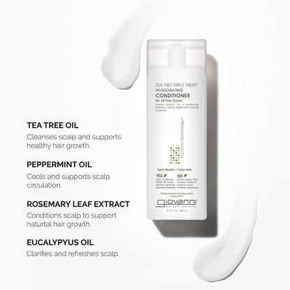 Tea Tree Triple Treat Invigorating Conditioner - Cooling Peppermint, Eucalyptus, Rosemary, Helps Dry Flaking Scalp, Paraben Free, Helps to Moisturize, Smooth & Detangle - 24 Oz (1 Pack)