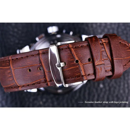 Forsining Moon Phase Shanghai Movement Rose Gold Case Brown Bracelet en cuir véritable Montres pour hommes Top Brand Luxury Auotmatic Watch