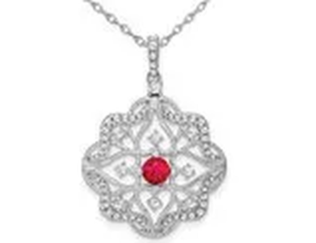 1/3 Carat (ctw) Natural Ruby Pendant Necklace in 14K White Gold with Diamonds 1/3 Carat (ctw) and Chain