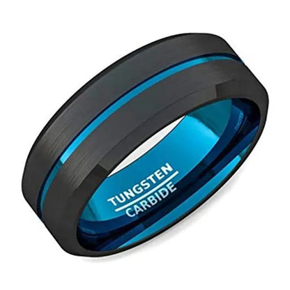 Fashion 8mm Black Tungsten Carbide Ring Gold Groove Matte Brushed Surface Beveled Edge Mens Wedding Band Comfort Fit