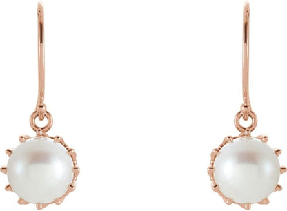 14K Rose 7.5-8Mm Freshwater Cultured Pearl Crown Earrings