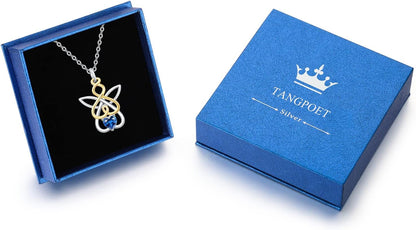 Guardian Angel Necklace for Women 925 Sterling Silver Infinity Love Heart Necklace Created Sapphire Gemstone Jewelry for Her