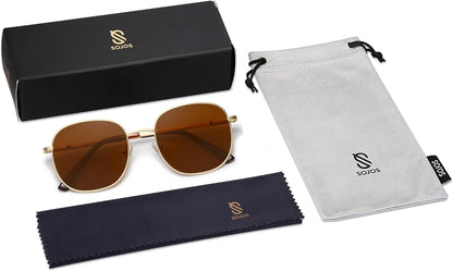 Classic Trendy Square Sunglasses for Women Men Cute Big Frame Gold Shades SJ1137