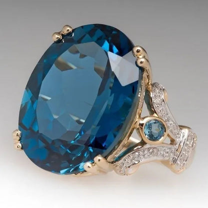Exquisite luxury women's ring Zirconia jewelry Exaggerated oval blue zirconia birthstone zirconia ring anniversary birthday gift engagement bridal wedding ring (size 5-12)