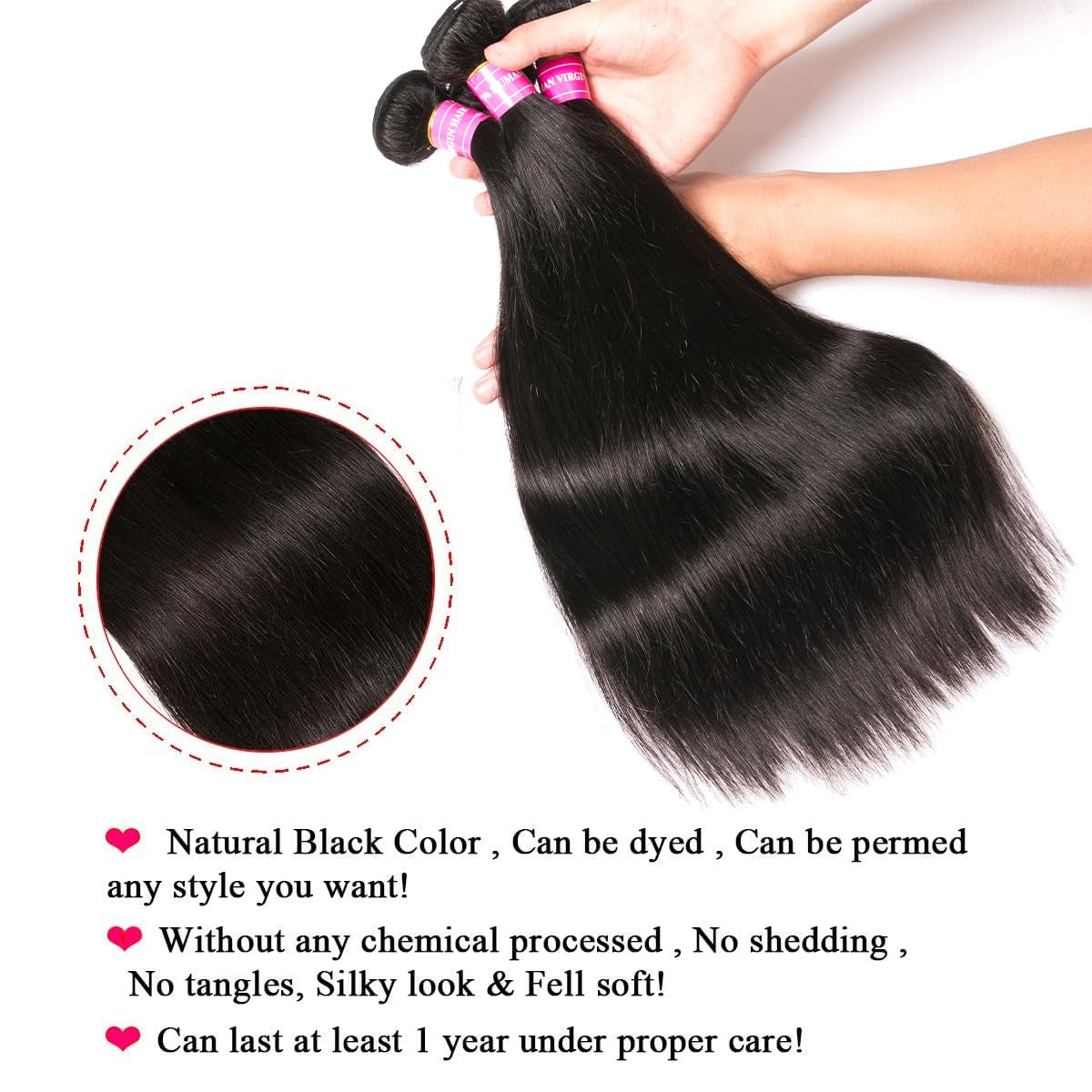 Brazilian Hair Straight Bundles 10A Grade 10 12 14 Inches 100% Unprocessed Virgin Straight Human Hair 3 Bundles Weave Extensions Natural Color
