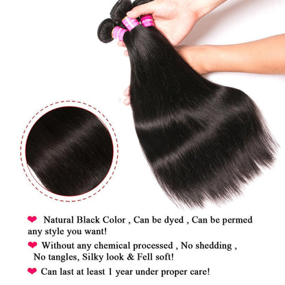 Brazilian Hair Straight Bundles 10A Grade 10 12 14 Inches 100% Unprocessed Virgin Straight Human Hair 3 Bundles Weave Extensions Natural Color