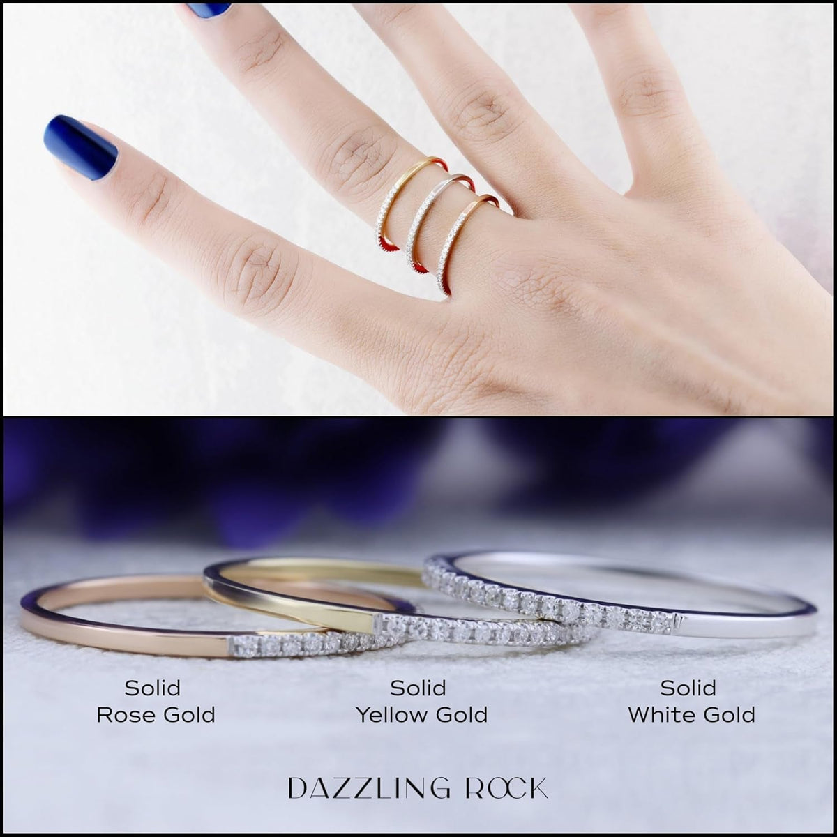 0.08 Cttw round White Diamond Minimalist Stackable Wedding Band for Women in 10K Solid Gold