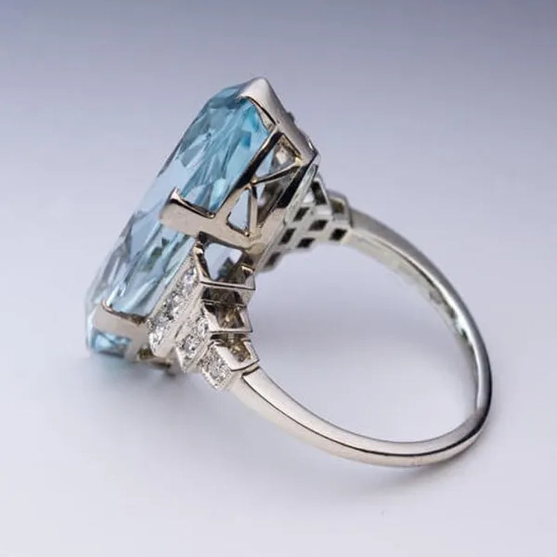 Exquisite and Fashion Sea Blue Topaz Ring Elegant Vine Ring Diamond Jewelry Cocktail Party Accessory Christmas Annviersary Gift Proposal Engagement Wedding Band Rings for Women US Size 5-10