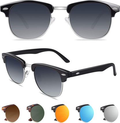 Classic Horn Rimmed Semi Rimless Polarized Sunglasses for Men Women GQO6