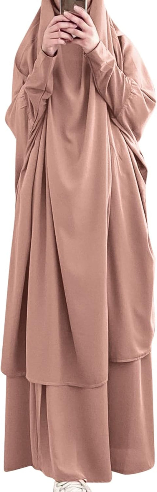 Prayer Clothes for Muslim Women Islamic Abaya Suit Maxi Skirt + Khimar Hijab 2Pcss Burka Jilbab Kaftan