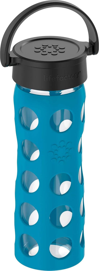16-Ounce Bpa-Free Glass Water Bottle with Classic Cap and Protective Silicone Sleeve, Teal Lake