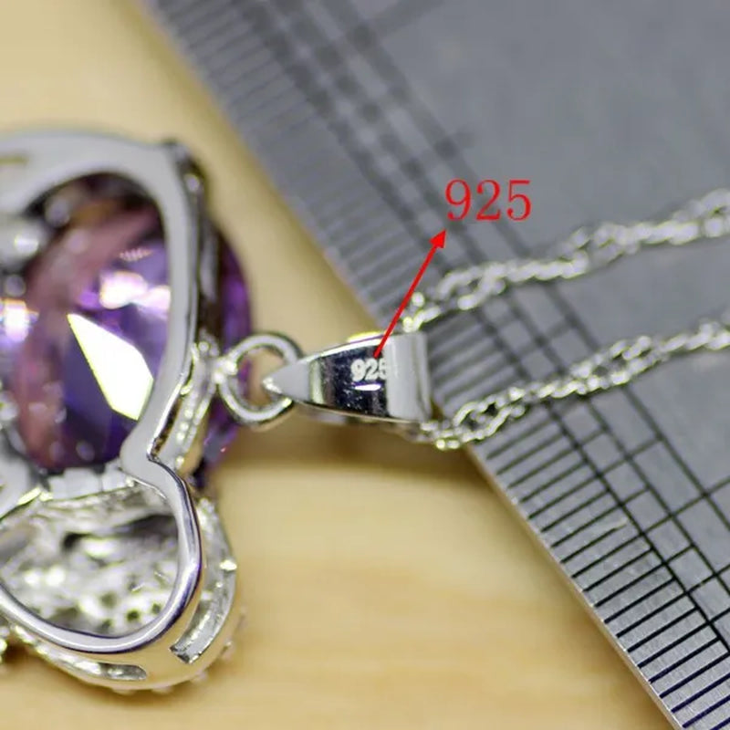 Elephant Shaped Purple Amethyst White Topaz 925 Sterling Silver Jewelry Sets Women Earrings/Pendant/Necklace/Rings