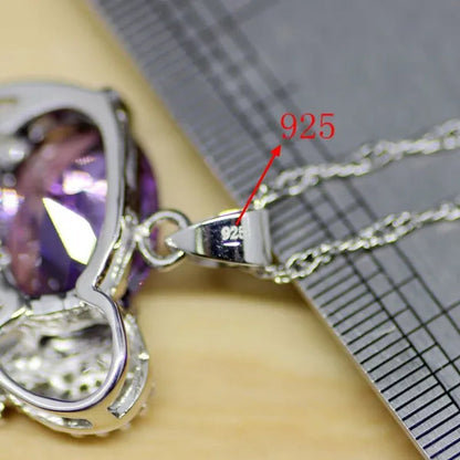 Elephant Shaped Purple Amethyst White Topaz 925 Sterling Silver Jewelry Sets Women Earrings/Pendant/Necklace/Rings