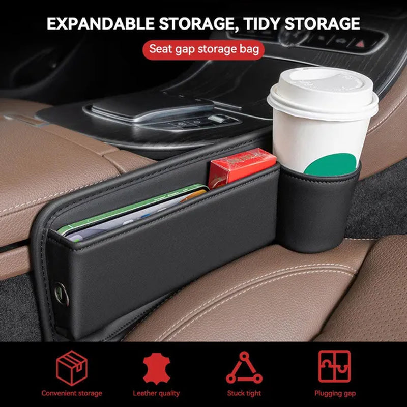 1/2pcs PU Leather Multifunctional Car Seat Gap Organizer Filler Console Side Pocket Catcher with Cup Holder for Phone Wallet Card Key Cigarette