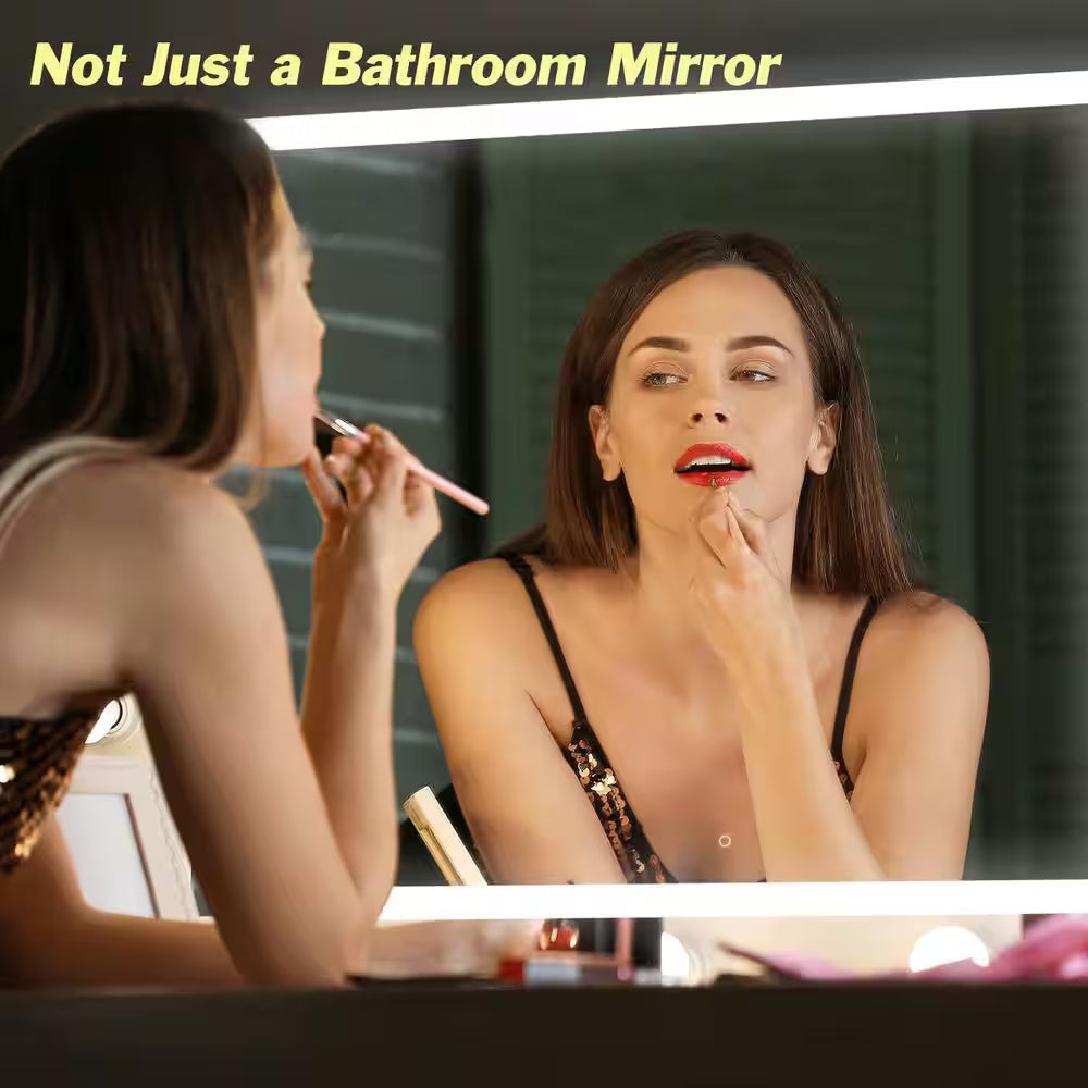48 In. W X 30 In. H Large Rectangular Frameless LED Light with Anti-Fog Wall Mounted Bathroom Vanity Mirror