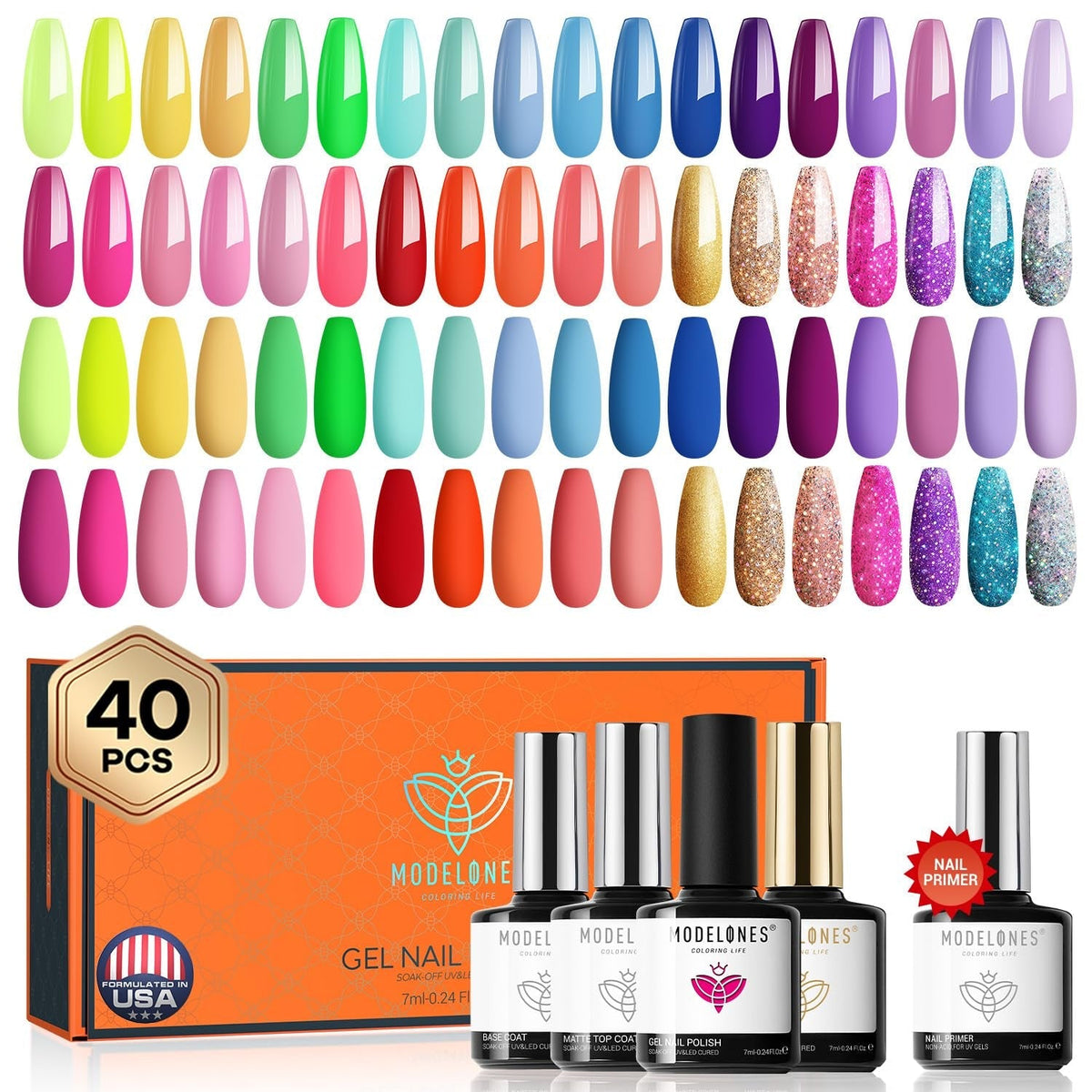 40 PCS Gel Nail Polish Set, 36 Colors Gel Polish All Seasons Collection with Base & Top Coat DIY Salon Home Easter Gifts for Women Girl
