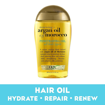 Renewing + Argan Oil of Morocco Penetrating Hair Oil Treatment, Moisturizing & Strengthening Silky Oil for All Hair Types, Paraben-Free, Sulfated-Surfactants Free, 3.3 Fl Oz