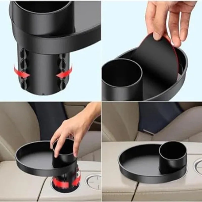 1pc Car Seat Snack Tray, Portable Cup Holder Plate, Toddler Car Seat Cup Holder Food Tray with Expandable Base, Cup Holder Tray for Car Seats, 360° Rotatable Car Seat Tray for Kids Travel