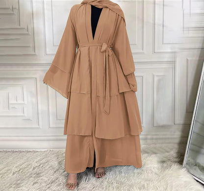 Abayas for Women Muslim Dubai Dress Solid Loose Fit Long Cardigan Islamic Kaftan Robe Open Front Maxi Length