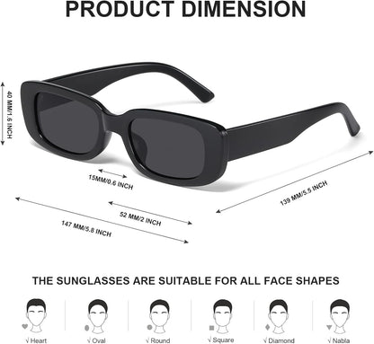 Rectangle Sunglasses for Women Men Trendy Y2k Retro 90s Sun Glasses UV400 Protection Cool Square Frame
