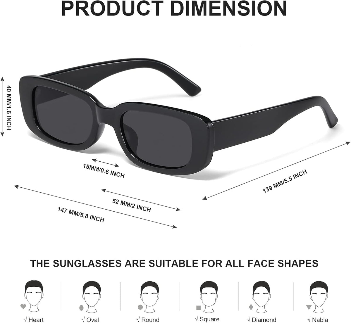 Rectangle Sunglasses for Women Men Trendy Y2K Retro 90S Sun Glasses UV400 Protection Cool Square Frame