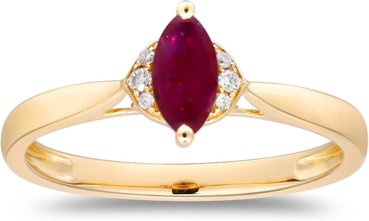14K Yellow Gold Mozambique Genuine Ruby Ring with Diamonds for Women | Ethically, Authentically & Organically Sourced (Marquise-Cut) Shaped Ruby Hand-Crafted Jewelry for Her | Ruby Ring for Women