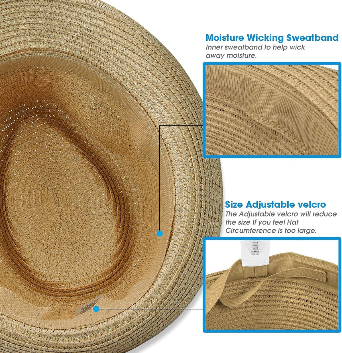 Straw Fedora Hat for Women Men Packable Short Brim Roll up Trilby Hat Panama Summer Beach Sun Hat UPF 50+
