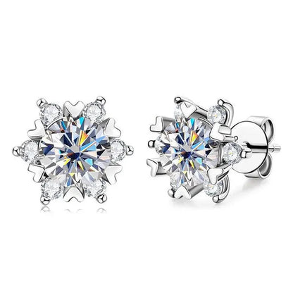Fashion Cubic Zirconia Snowflake Flower Stud Earrings for Women Daily Casual Accessories Christmas Gift
