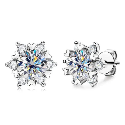 Fashion Cubic Zirconia Snowflake Flower Stud Earrings for Women Daily Casual Accessories Christmas Gift