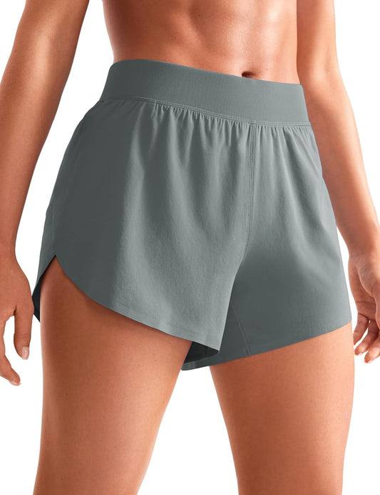 Mid Waisted Dolphin Athletic Shorts for Women 4" Lightweight High Split for Gym Workout with Liner Quick Dry