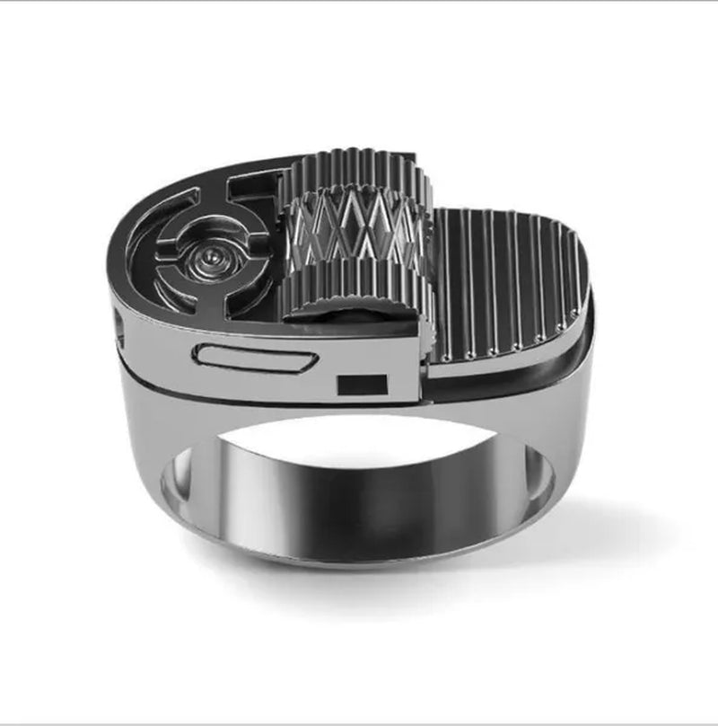 Punk Cool Style Unique Locomotive Men Fashion Brass Lighter Ring Anniversary Gift Wedding Engagement Cigarette Lighter Men's Jewelry Gift Size 6-13