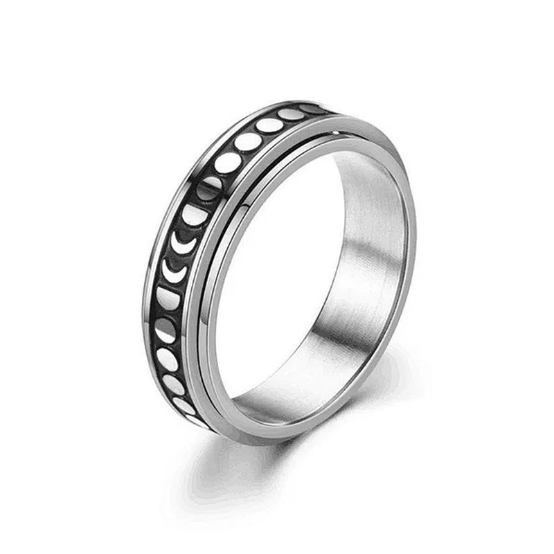 Couple Rings Rotatable Fidget Rings Stainless Steel Sun Moon Star Dot Waves Cat Pattern Spinner Ring Jewelry Gift for Women Men Boyfriend Girlfriend