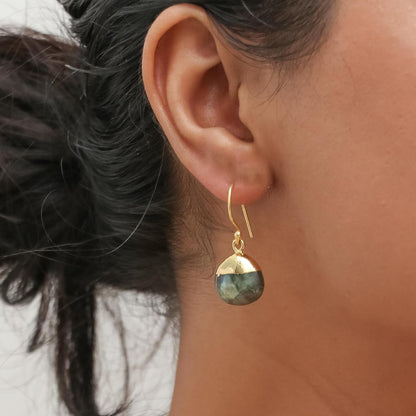 Gempires Lapis Lazuli Teardrop Dangle Earrings for Women, 14K Gold Electroplated Pear Crystal Earrings with Gold Plated Hooks, Dangling Drop Earring, Party Wear