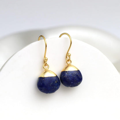Gempires Lapis Lazuli Teardrop Dangle Earrings for Women, 14K Gold Electroplated Pear Crystal Earrings with Gold Plated Hooks, Dangling Drop Earring, Party Wear
