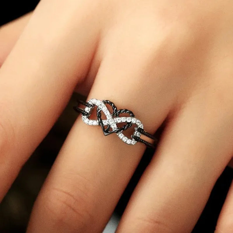 High Quality Exquisite Two Tone Plated Rose Gold / Black Filled 925 Sterling Silver Rings for Women Natural White Sapphire Diamond Ring Bride Princess Wedding Engagement Heart Ring
