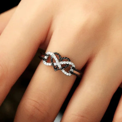 High Quality Exquisite Two Tone Plated Rose Gold / Black Filled 925 Sterling Silver Rings for Women Natural White Sapphire Diamond Ring Bride Princess Wedding Engagement Heart Ring