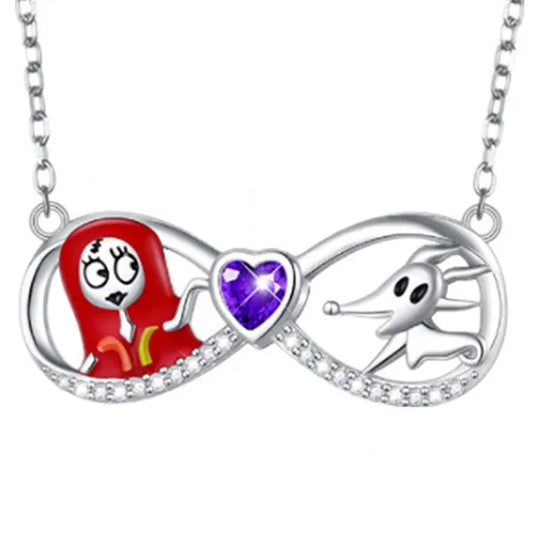 Fashion Creative Women's Infinite Heart Diamond Necklace Cartoon Ghost Diamond Pendant Engagement Necklaces for Women Jewelry Accessories Birthday Anniversary Gift