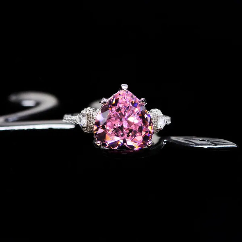Heart-shaped Diamond Ring Exquisite 18k Gold Plating 925 Sterling Silver Romantic Diamond Wedding Ring
