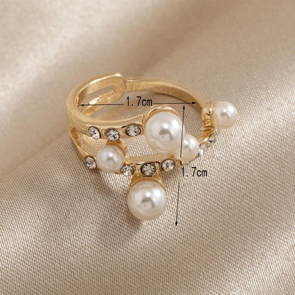 Vintage Pearl Cluster Stacking Promise Ring - Adjustable Open Finger Ring Trendy Personality Statement Jewelry for Women