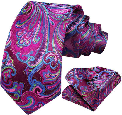 Ties for Men Paisley Tie and Pocket Square Woven Classic Floral Mens Ties Handkerchief Set Wedding Party Necktie