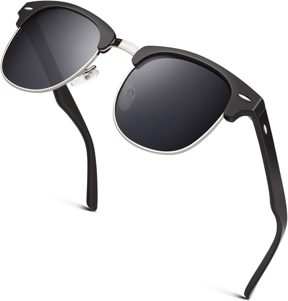 Classic Horn Rimmed Semi Rimless Polarized Sunglasses for Men Women GQO6