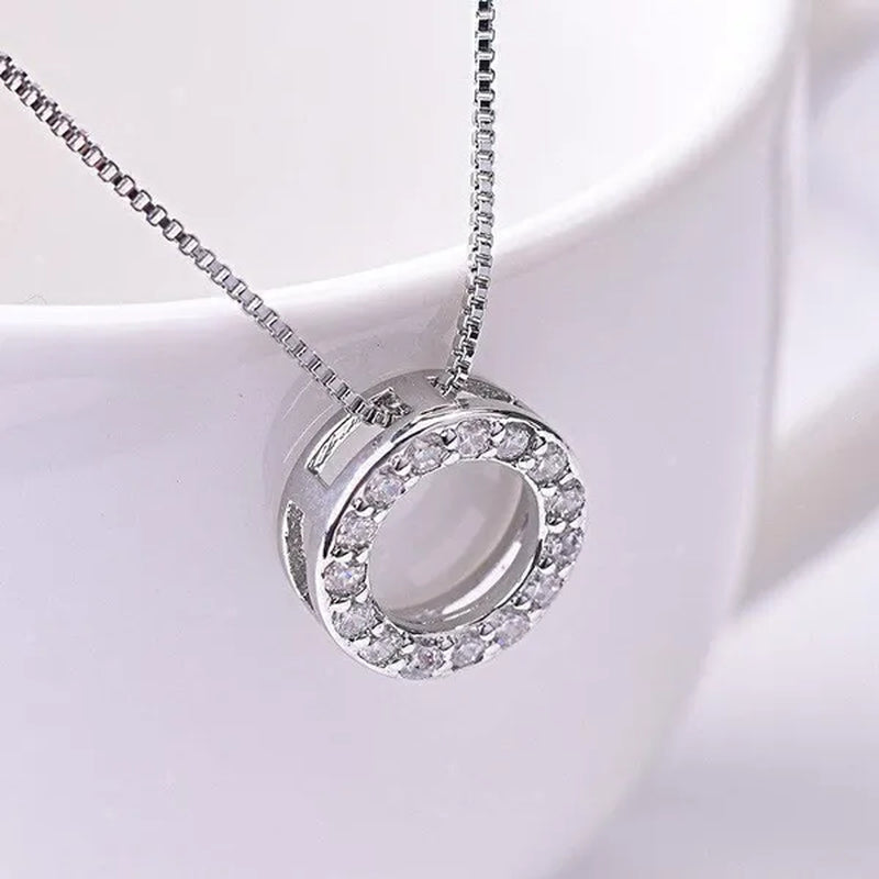 925 Sterling Silver Diamond Circle Rings Pendant Necklace for Women Daily Casual Fashion Accessories